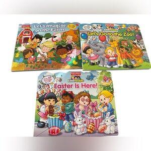 Set 3 Fisher Price Little People Farm Zoo & Easter Theme Hardcover Books Pop Ups